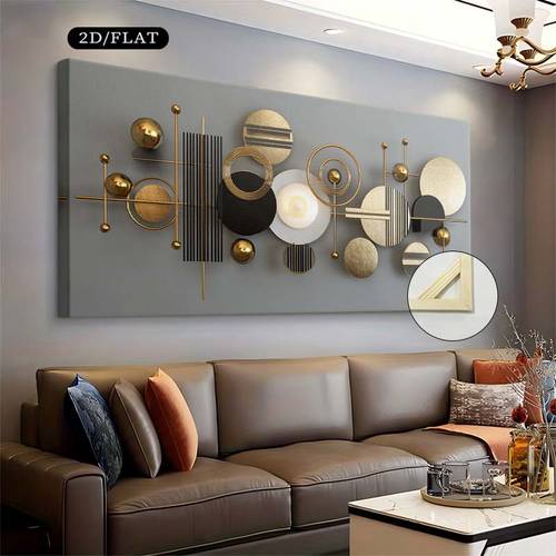 item picture 2d flat 2d flat 1pc 19 68x39 37in 50x100cm frame framed decoration canvas art prints suitable for living room bedroom realistic fashion mural design posters abstract geometric wall decor with golden circles and lines