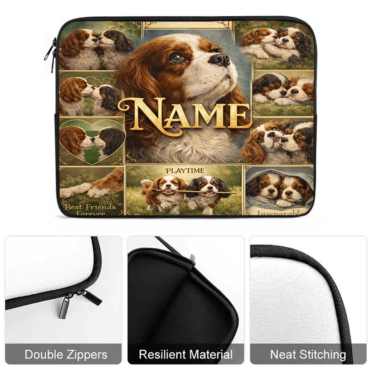 Customized Cavalier Dogs Designed Laptop Sleeve