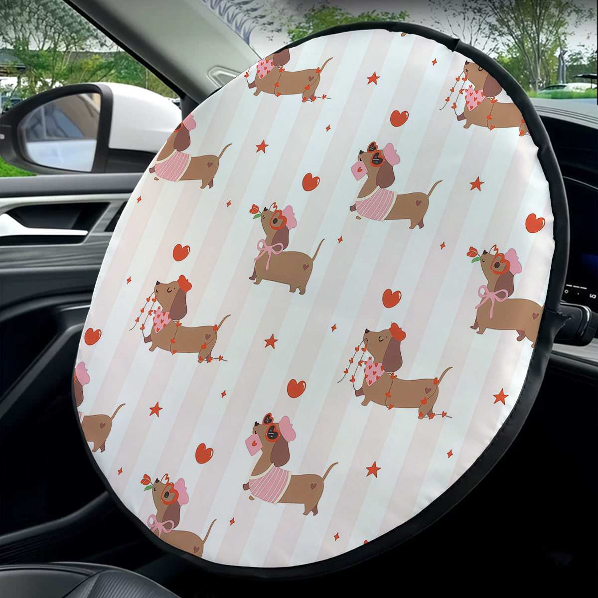 TEMU Parasol para Volante de Perro Salchicha, y Estrella, Estilo Lindo, Proporciona Protección Isolación Térmica, para el Coche para Uso en Verano,