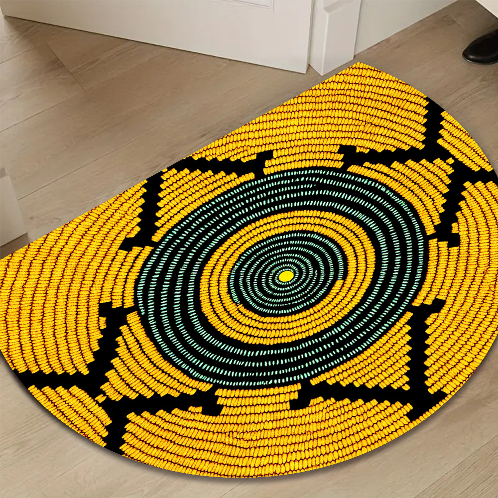 TEMU 1pc African Woven Half-circle Suitable For Winter & Christmas - Soft Non-slip Machine Washable With Green & Orange Tribal Design, Suitable For