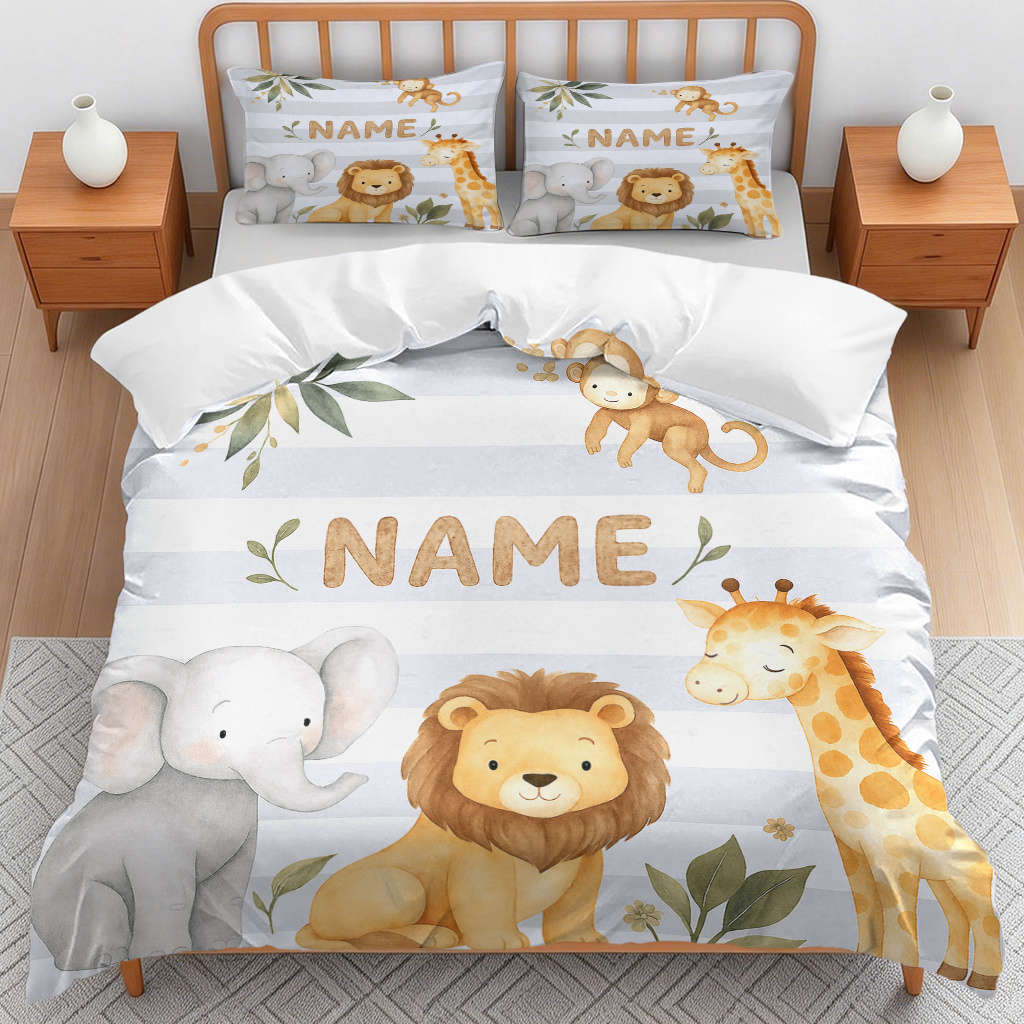 Customized Safari Animals Themed Duvet Cover Set