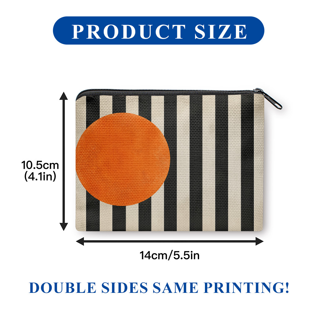 TEMU 1 pieza, con estampado de naranja y rayas negras por , bolsa para guardar llaves y monedas, neceser portátil con cremallera, bolso de , neceser