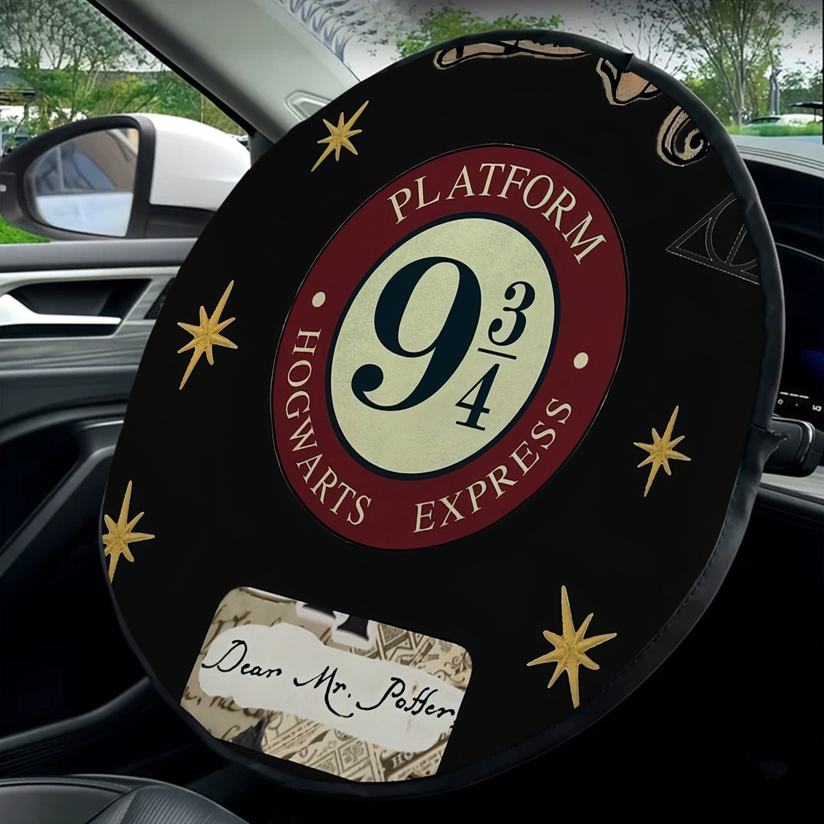 TEMU Warner Bros. Hogwarts 9 3/4 Cubierta Parasol para Volante de Coche, Mágicos, Proporciona Protección Isolación Térmica, para el Coche para Uso en