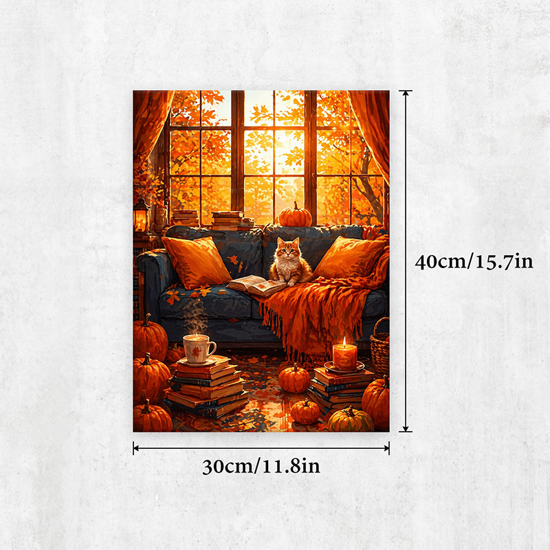 TEMU 2d Flat, 2d/flat, 1pc Wooden Framed Canvas Poster, Autumn - Themed Home Decor, , Pumpkin Accents, Elements, Ideal For Living Room, Bedroom,