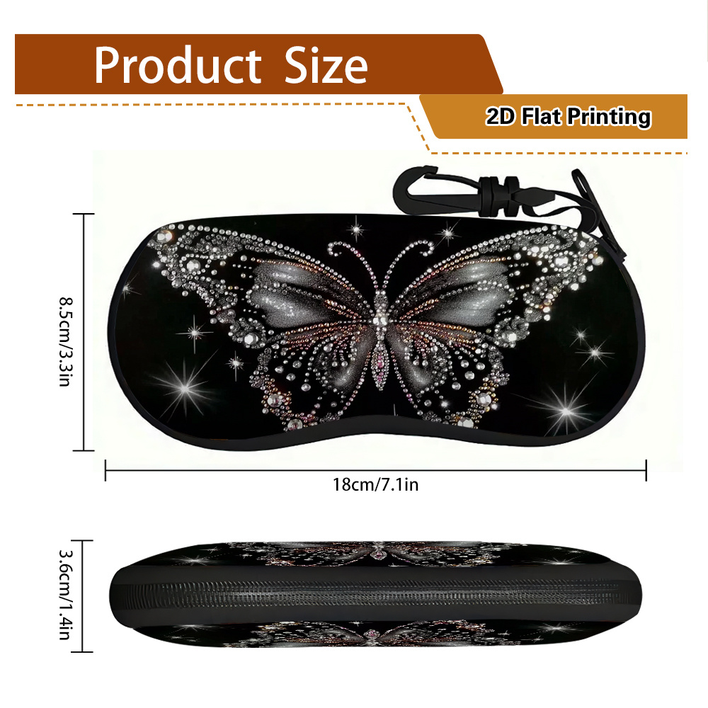 TEMU 2d Flat, 1pc Sparkling Glasses Case Suitable For Various Types & Sizes Of Glasses, Flat Printing Eyewear Holder With Design, Cover For Round/