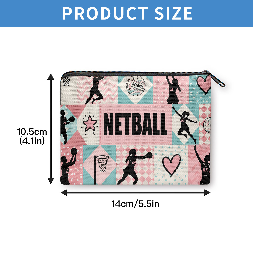 TEMU Coin Purse, Netball Themed Athletic Collage Coin Purse, Zipper Closure, Small Portable Key Earphone Storage Bag, Multifunctional Handy Card