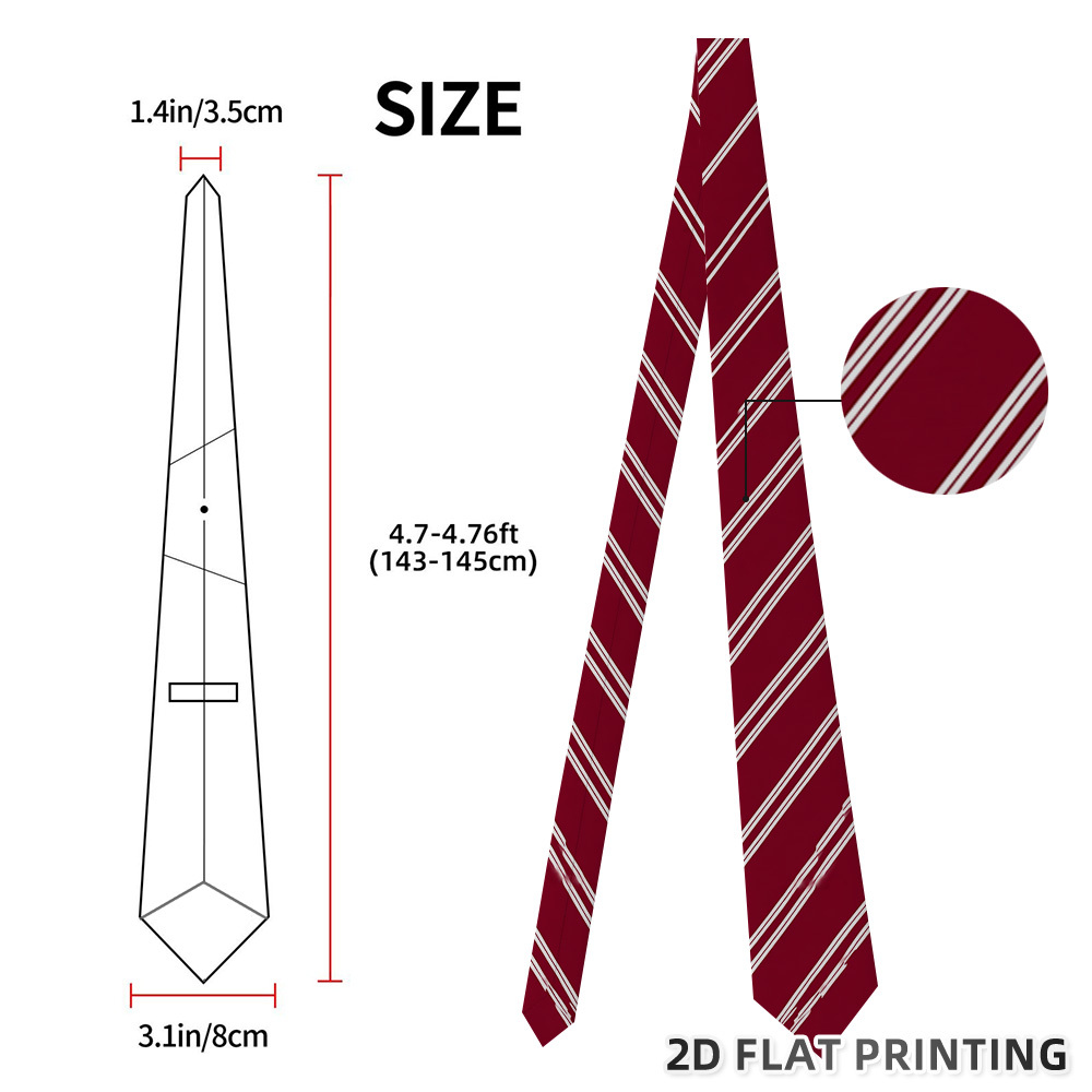 TEMU 1pc, 2d Flat Novelty Red Diagonal Striped Printed Tie, Lightweight Fashion For Men And Women, Suitable For Parties Banquets , Ideal Gift Choice,