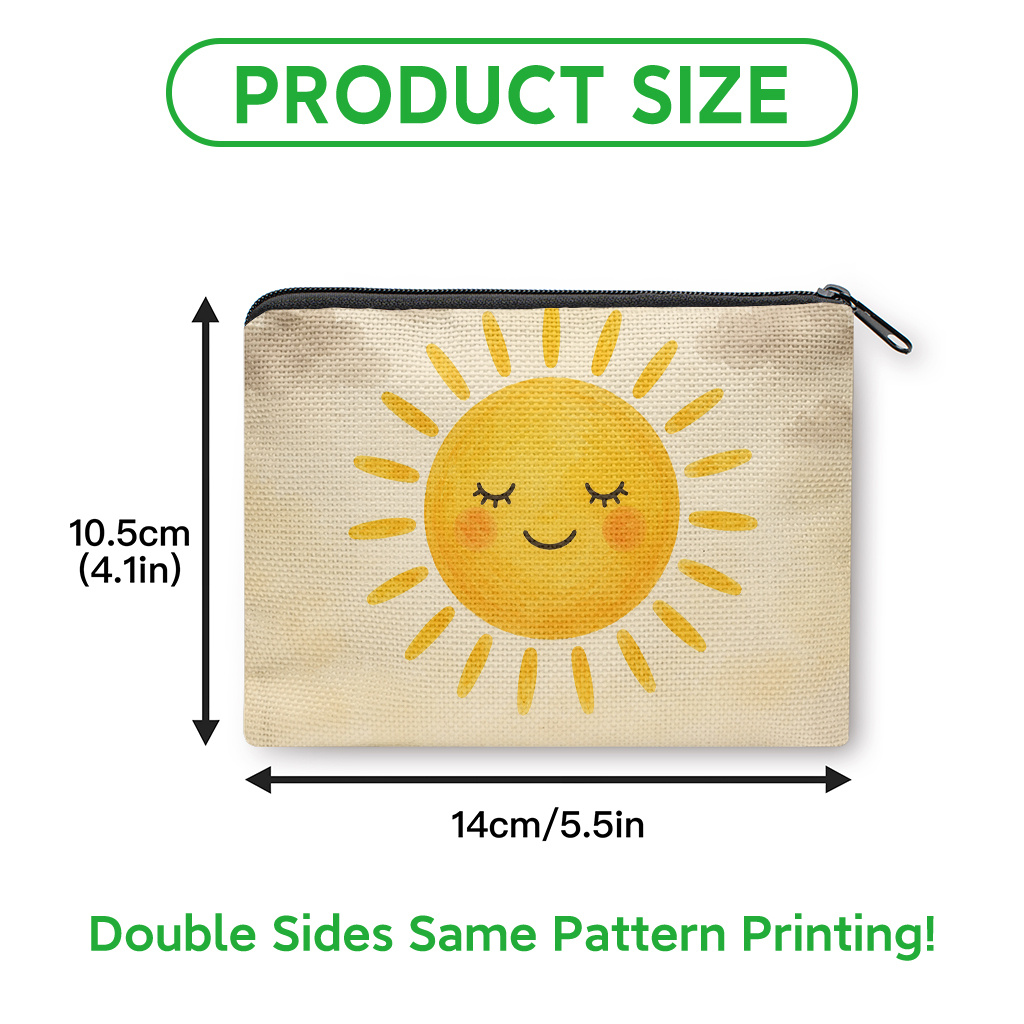 TEMU con estampado de sol sonriente y cierre de cremallera - Sol sonriente y rayos, para guardar llaves, tarjetas, auriculares, neceser organizador