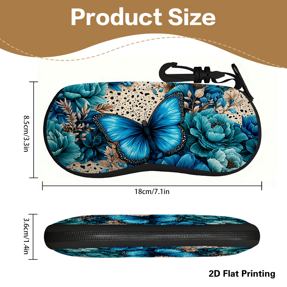 TEMU 2d Flat - 1pc 2d Flat Printing Blue And Flowers Pattern Glasses Case, For Reading Glasses, Fashion Glasses, Light Blocking Glasses - Lightweight
