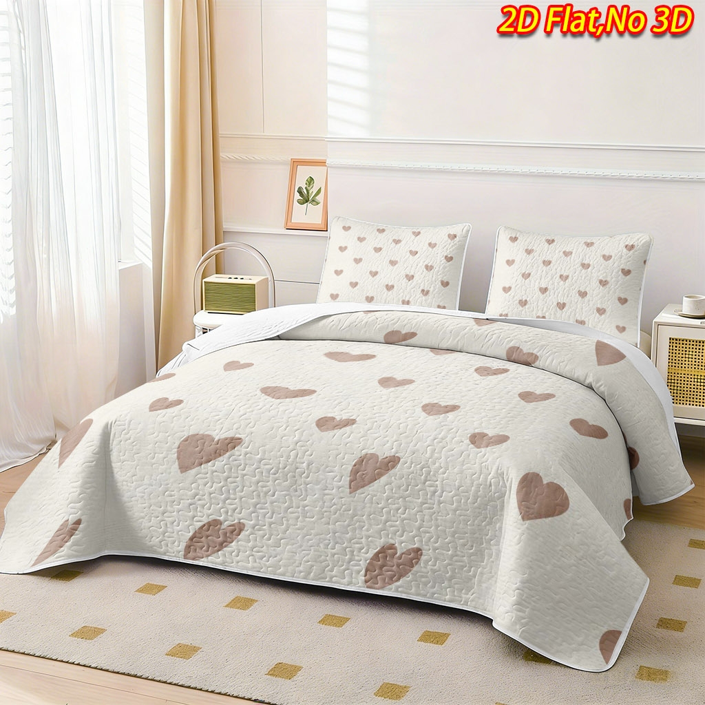 TEMU 2/3pcs 2d Flat Heart Pattern Bedspread Set 1*bedspread 1/2*pillowcase, No Filling), Breathable Cooling Blanket, Suitable For Bedroom , Suitable