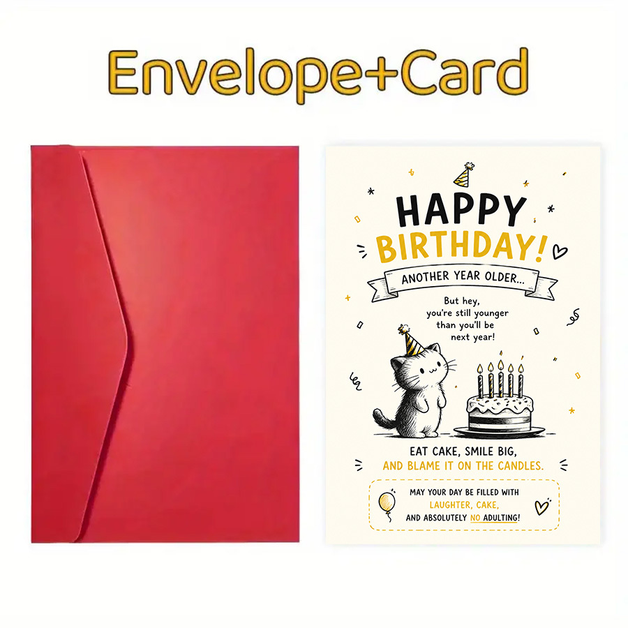 one greeting card along with one envelope funny birthday greeting card for friends and coworkers featuring a cute     celebrating another year of adulthood with humor