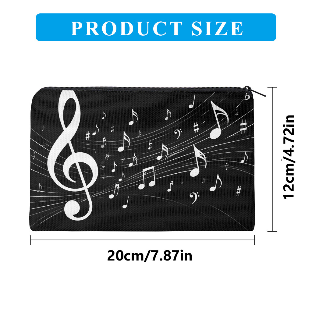 TEMU Astuccio 1 pz, Astuccio in lino con stampa fronte-retro di note musicali e linee, Borsa da trucco pieghevole e portatile, Borsa portaoggetti per