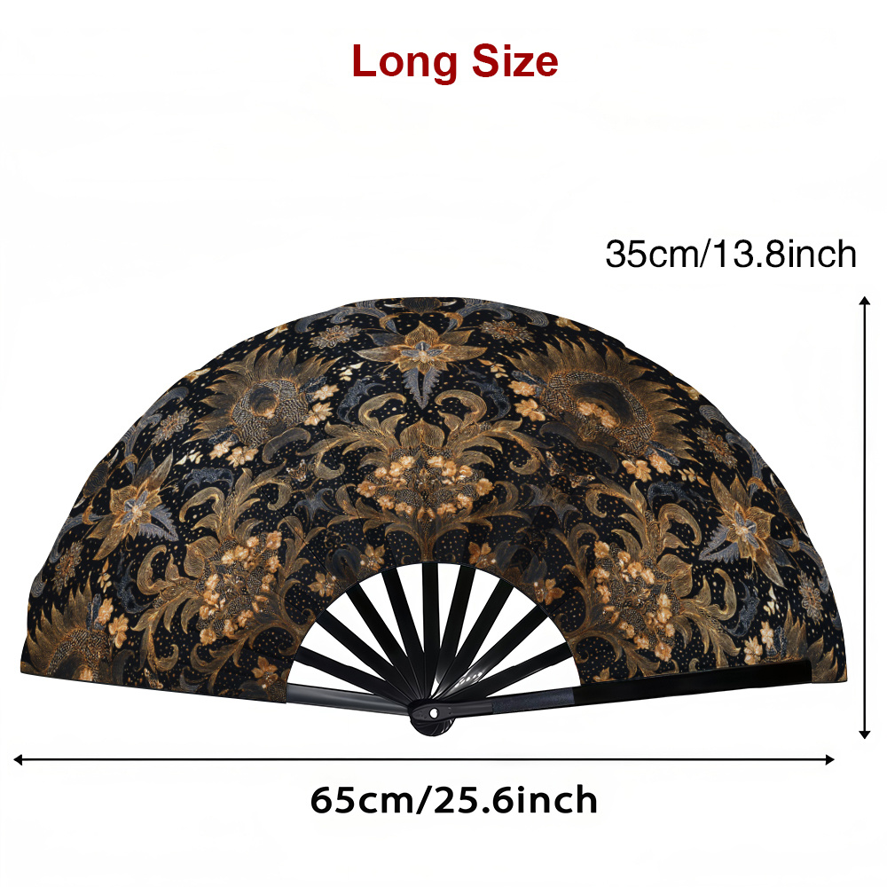 TEMU Retro Gilded Baroque Scroll Pattern Folding Fan, Black And Golden Exquisite Elegant, Lightweight Portable , Social Occasions Show Taste, Best