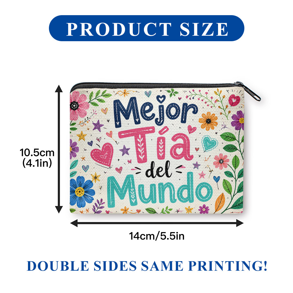 TEMU 1 pieza, "La mejor tía del mundo", con estampado de cara, bolsa para guardar llaves y monedas, neceser portátil con cremallera, bolso de ,
