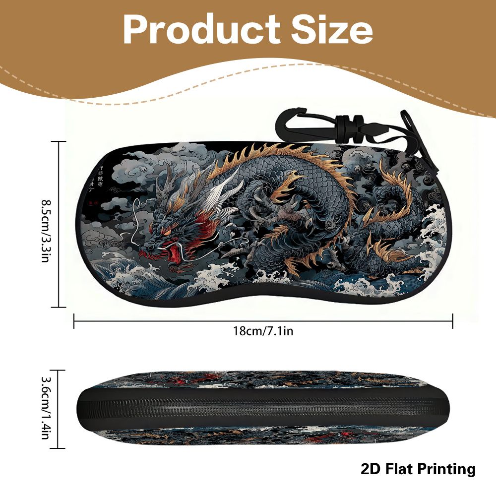 TEMU 2d Flat, 1pc Dragon & Clouds Glasses Case Suitable For Various Types/sizes Of Glasses, Eyewear Cover With Dragon Pattern, Compact Case For &,