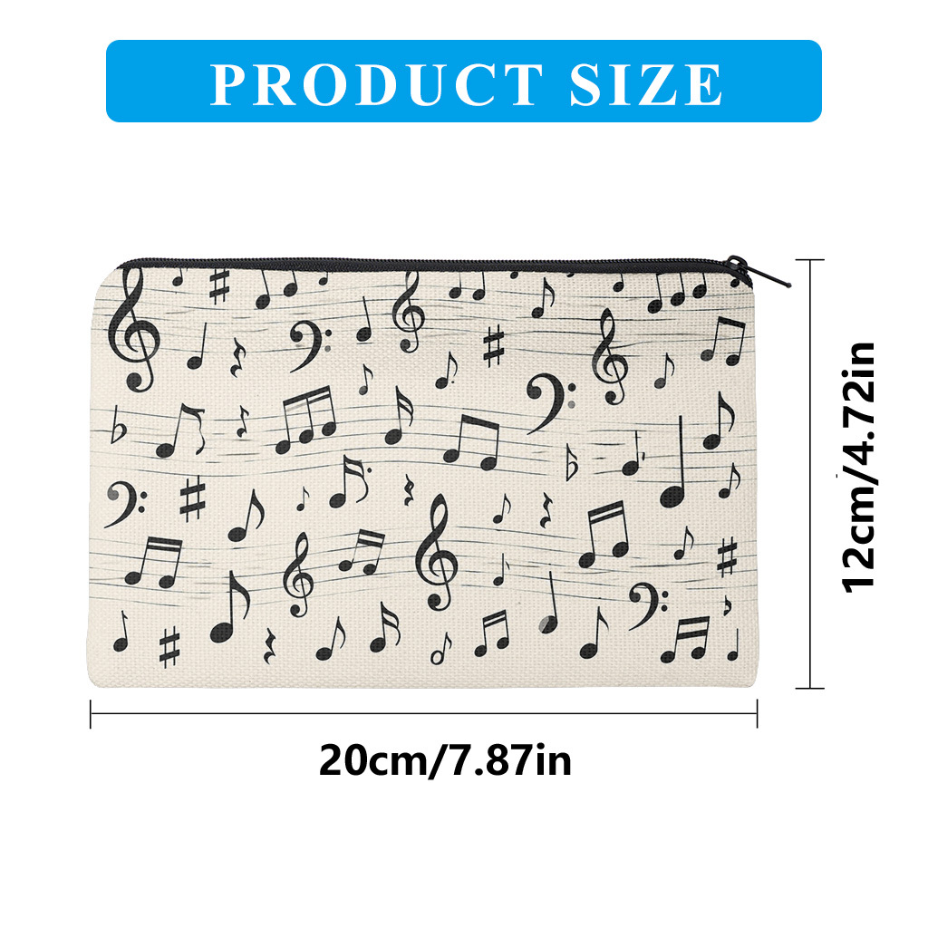 TEMU Pencil Case 1pc, Musical Notes Beautifully Double-sided Printing Linen Pencil Case, Foldable And Portable Makeup Bag, Large Capacity Stationery