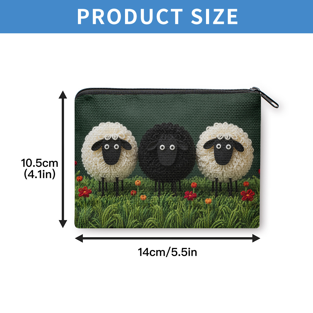 TEMU Coin Purse, Sheep On Colorful Grass Coin Purse, Zipper Closure, Small Portable Key Earphone Storage Bag, Multifunctional Handy Card Holder,