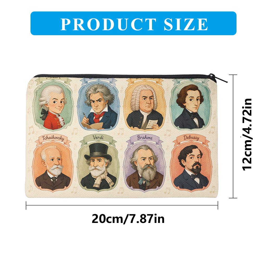 TEMU Pencil Case 1pc, Classical Portraits Double-sided Printing Pencil Case, Foldable And Portable Makeup Bag, Large Capacity Stationery Storage Bag,