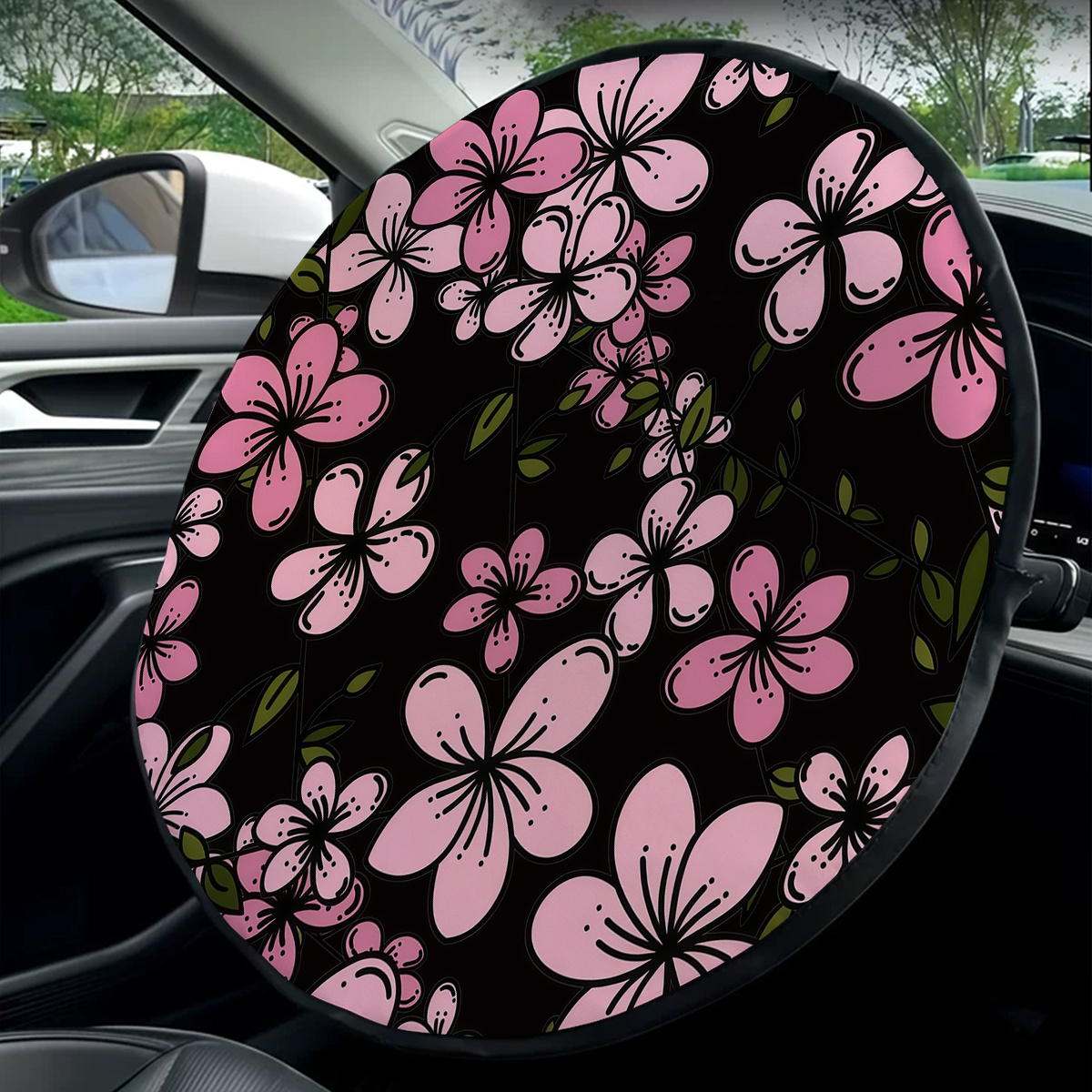 TEMU Pare-soleil et thermique pour volant à motif de roses - Convient à toutes , intérieur, contre la chaleur et l'éblouissement pour la conduite ,