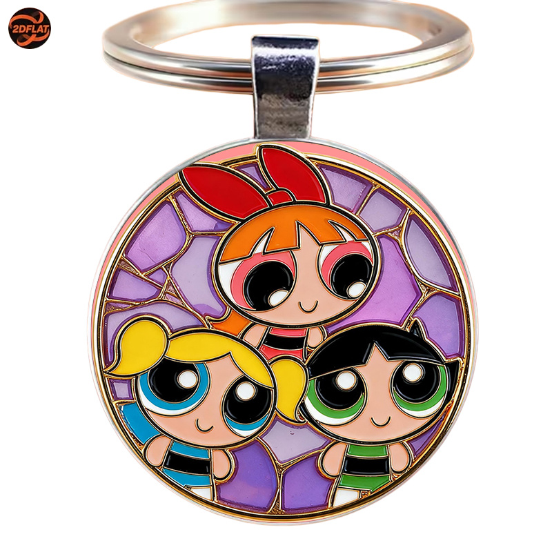 TEMU Llavero oficial de Warner Bros. 2D, 1 pieza, esta pintada estilo Warner a tres adorables Chicas Superpoderosas con colores brillantes, vívidos y