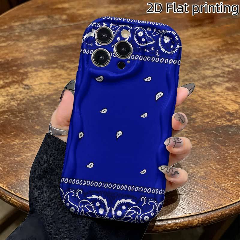 TEMU Phone Case - 1pc, Blue Paisley Patterned Fabric Panel Pattern Phone Case, 2d Flat Design, Thick Shockproof Phone Case, For Iphone 17 Pro Max