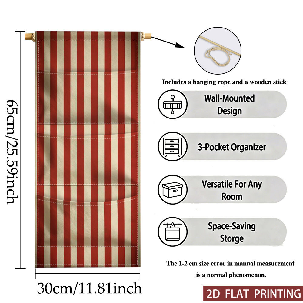 TEMU [2d Flat Printing] 1pc Red Three-tier Wall-mounted Storage Bag Ideal For Festive Decor Contemporary Versatile For Organization Versatile Kitchen