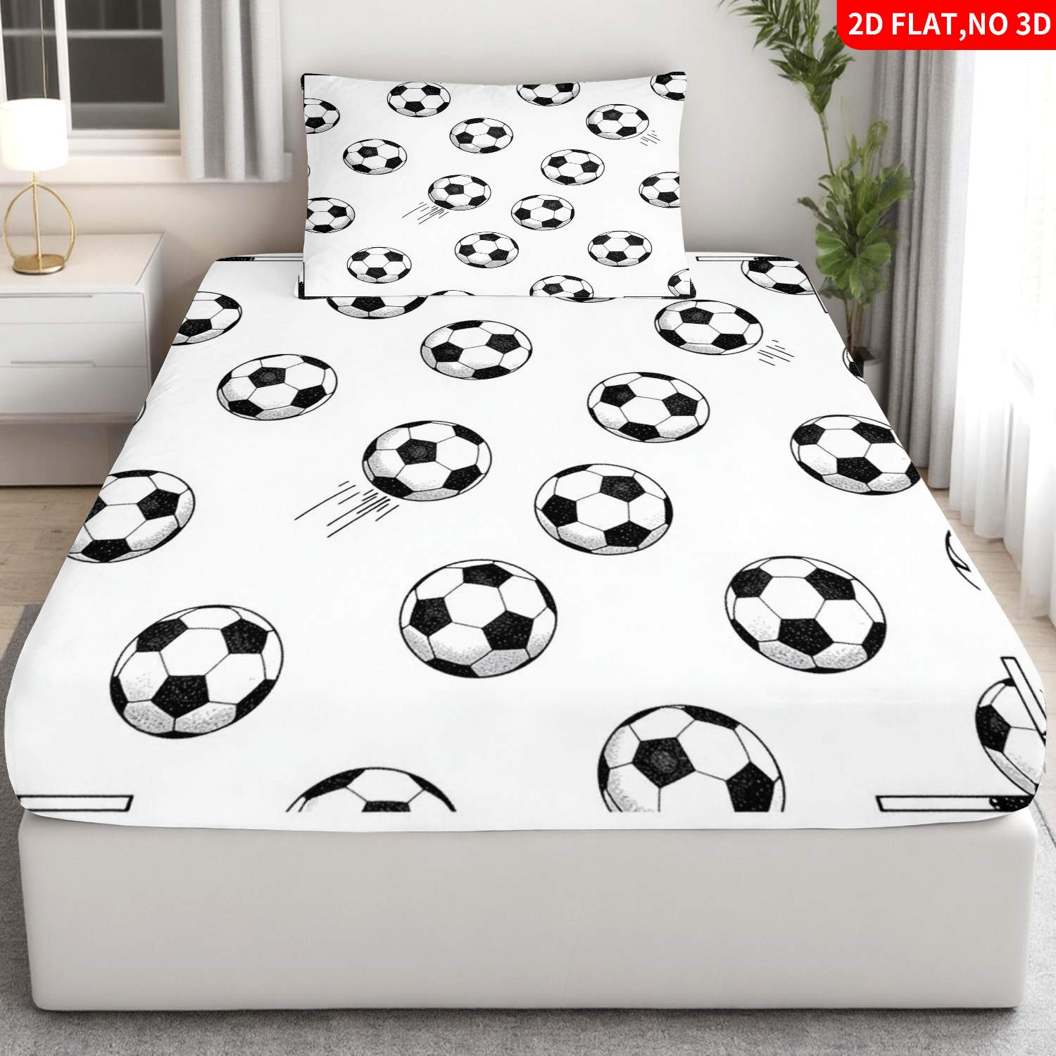 TEMU 2/3pcs 2d Flat Printing Fitted Sheet Style, Soccer Theme Bedding, Black And , Football Pattern Print, For Bedroom, Dormitory, Sports Enthusiast