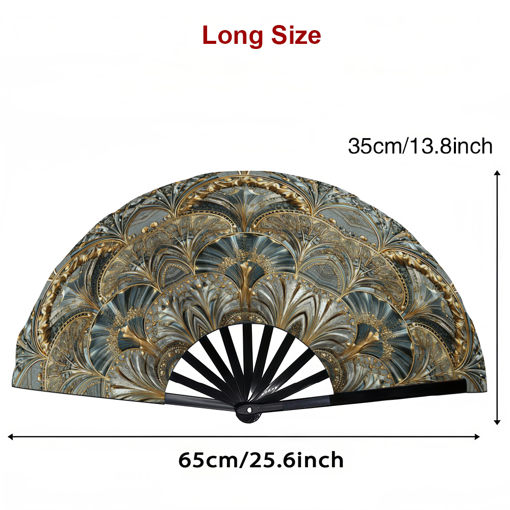 TEMU Gilded Fan , Retro Gilded Fan-shaped Relief Pattern Folding Fan, Exquisite With Layered Petals, Light And Portable, , Suitable For Gifts And