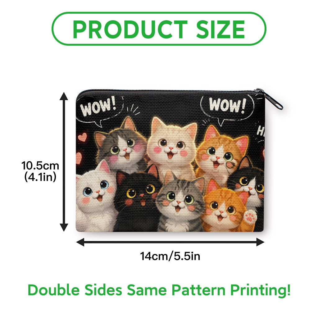 TEMU Coin Purse 1pc, Smiling Cute Cats Group Print Coin Purse, Zipper Clutch Bag, Makeup & Small Item Storage Pouch, Durable Washable Lightweight