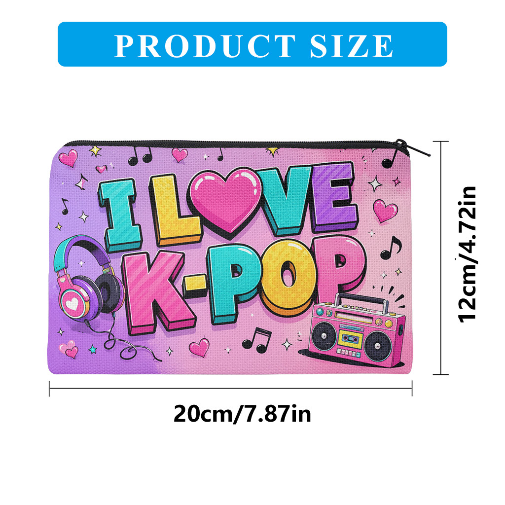 TEMU 1pc Kpop Themed Pencil Case Suitable For School, Large Capacity Foldable Makeup & Stationery With Kpop Print, Portable Storage Bag For, K- Merch