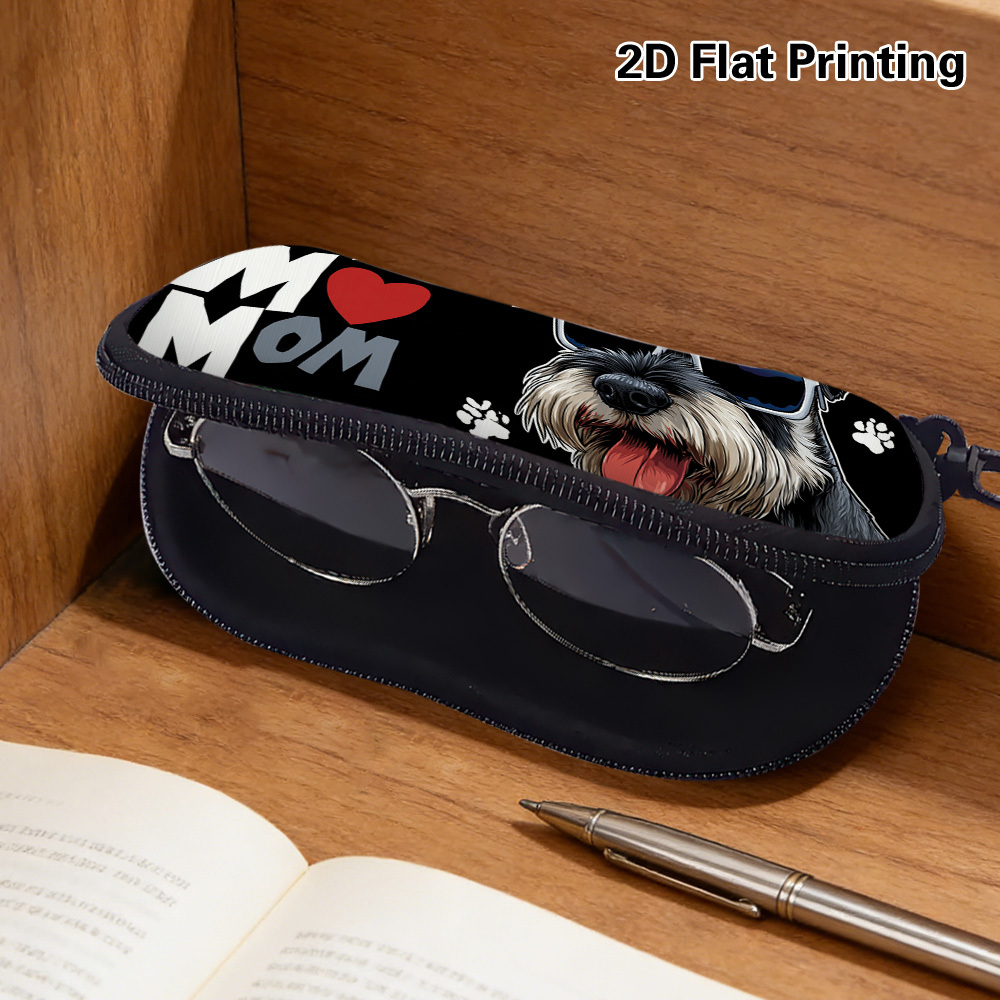 1pc étui à lunettes à fermeture éclair motif   schnauzer idéal pour  , organisateur de lunettes compact avec imprimé schnauzer, étui   pour homme et femme,   cadeau moderne pour enseignants, parents, étudiants - accessoire sur le thème des  s lavable en machine, plat 2d