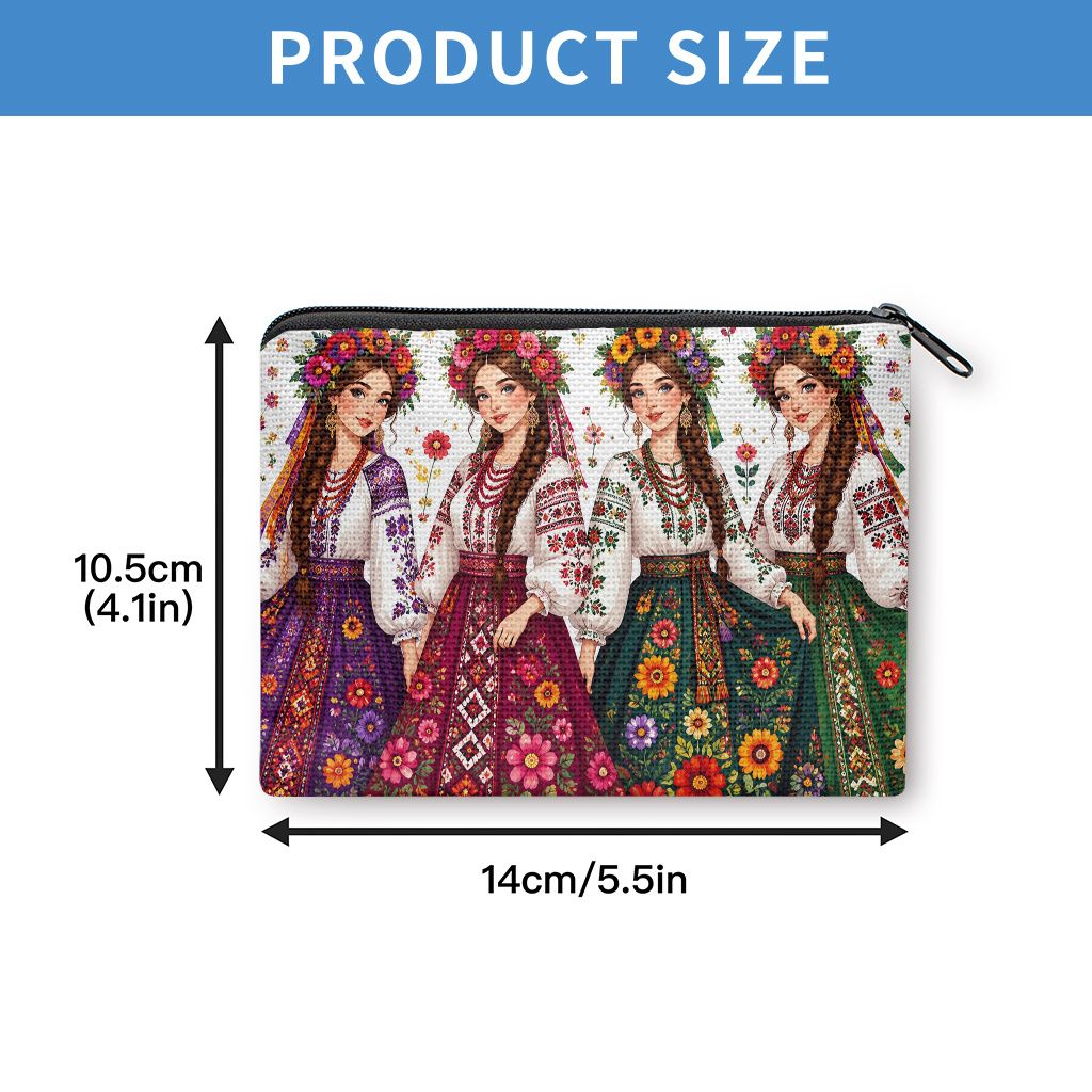 TEMU Porte-monnaie à thème ukrainien traditionnel pour femme et homme, portefeuille compact à fermeture éclair avec imprimé ukrainien, porte-cartes