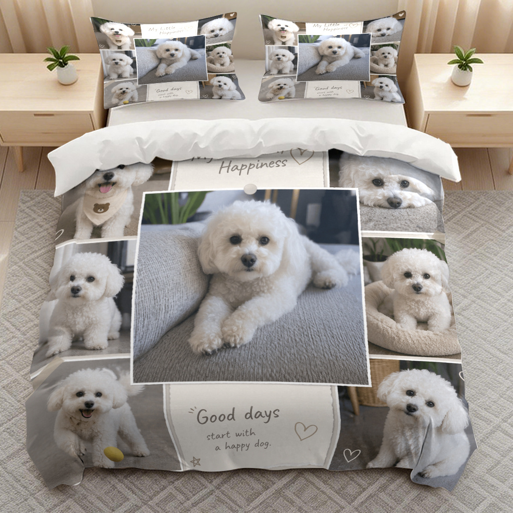 TEMU 3pcs Bichon Frise Pattern Bedding Duvet Cover Quilt Cover, Trendy Fashionable Soft Bedding (1*duvet Cover And 2*pillowcases) With Zipper Closure