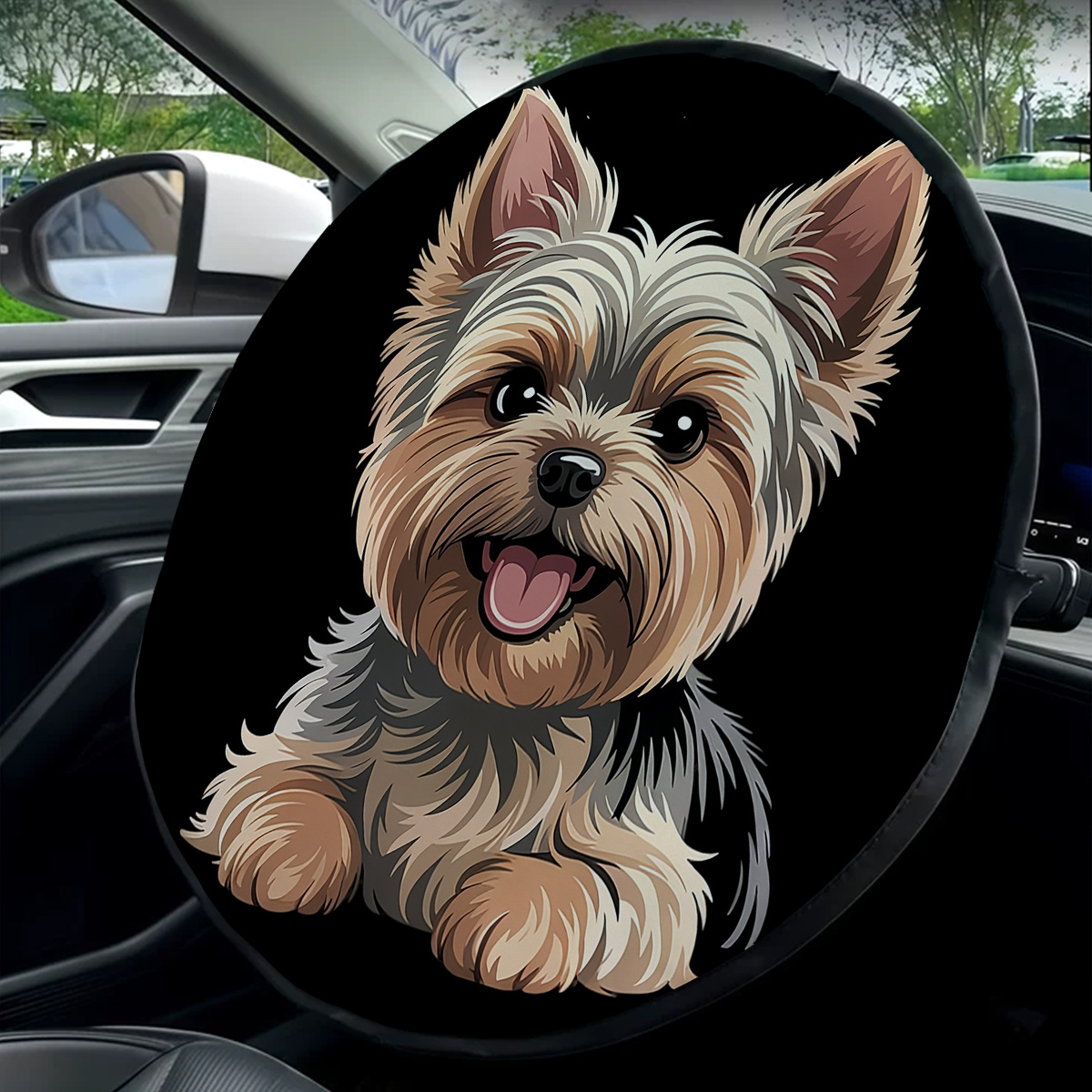 TEMU Pare-soleil de volant Yorkshire Terrier, style dessin , offre une protection solaire et une isolation thermique, pour la voiture en été,