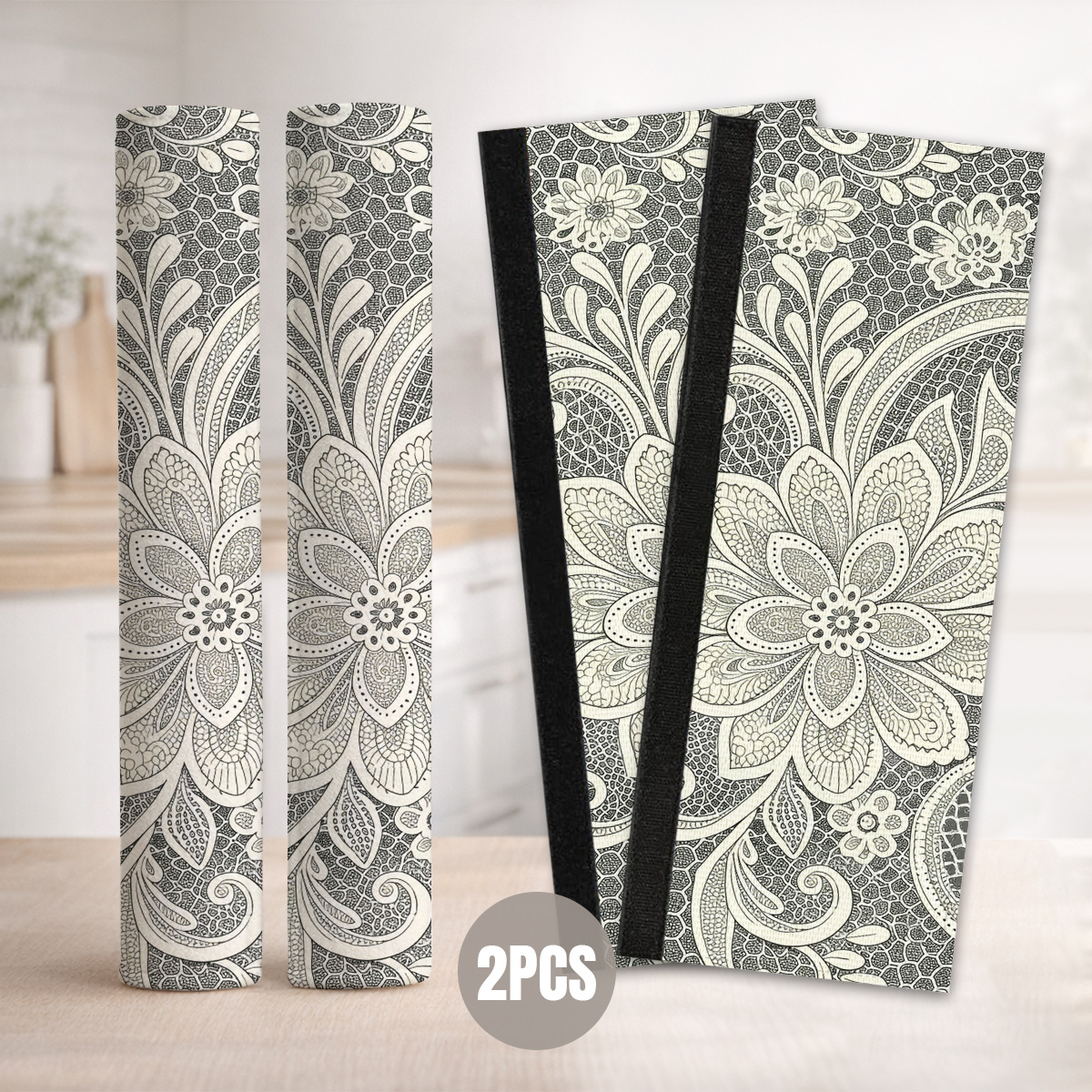TEMU 2pcs Housses de poignée de réfrigérateur à imprimé mandala style dentelle pour réfrigérateurs, micro-ondes et fours, couvertures en tissu