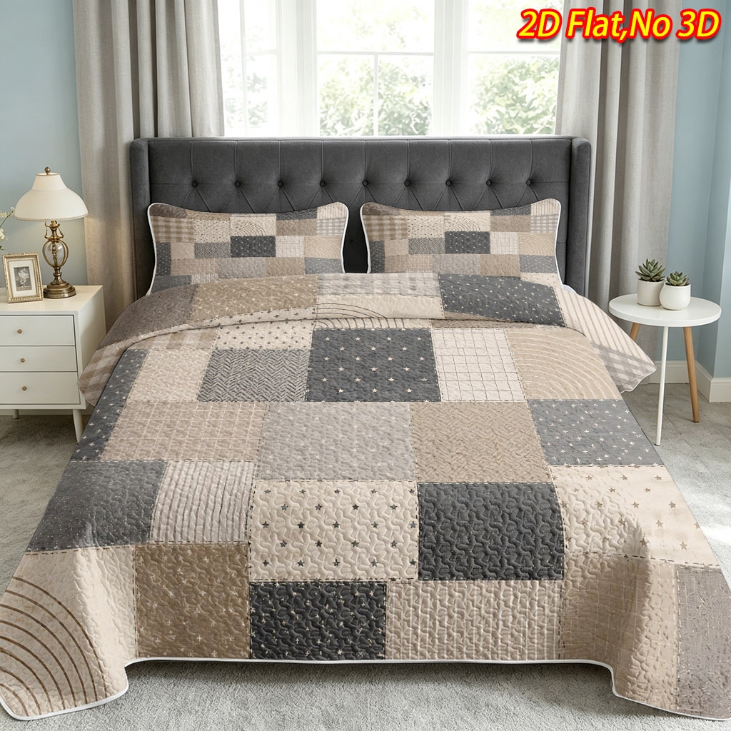 TEMU 2/3pcs 2d Flat New Bedspread Set (1*bedspread   1/2*pillowcases, No Filler, Breathable Cooling Quilt Blanket, Suitable For Bedrooms And Guest