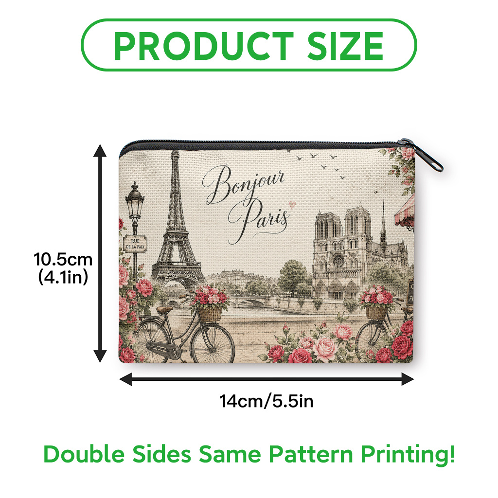 TEMU con Encantador Estampado de París, Bolso Clutch con Cremallera, Neceser de Maquillaje y Almacenamiento de Artículos Pequeños, Organizador