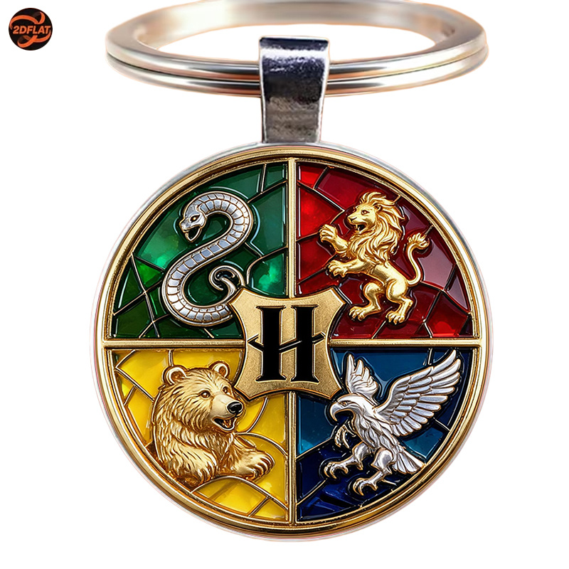 TEMU 1pc 2d Warner . Official Keychain, A Warner Harry Potter Themed Product Featuring A Stained Glass Relief Style That Showcases Animals Of