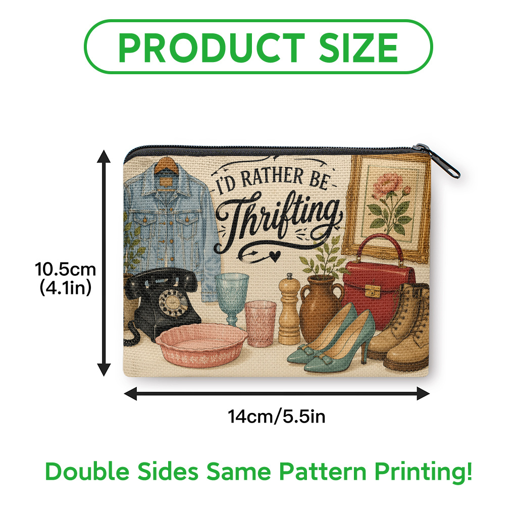 TEMU Rather Be Print Zipper Clutch Bag - Vintage Suitable For, Keys, Cards, Earphones & Lipstick Organizer, Machine Washable Washable Pouch, Durable