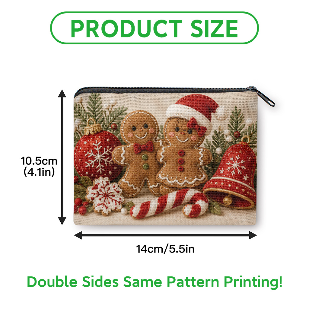 TEMU Coin Purse 1pc, Gingerbread Christmas Decorations Print Coin Purse, Zipper Clutch Bag, Makeup & Small Item Storage Pouch, Durable Washable