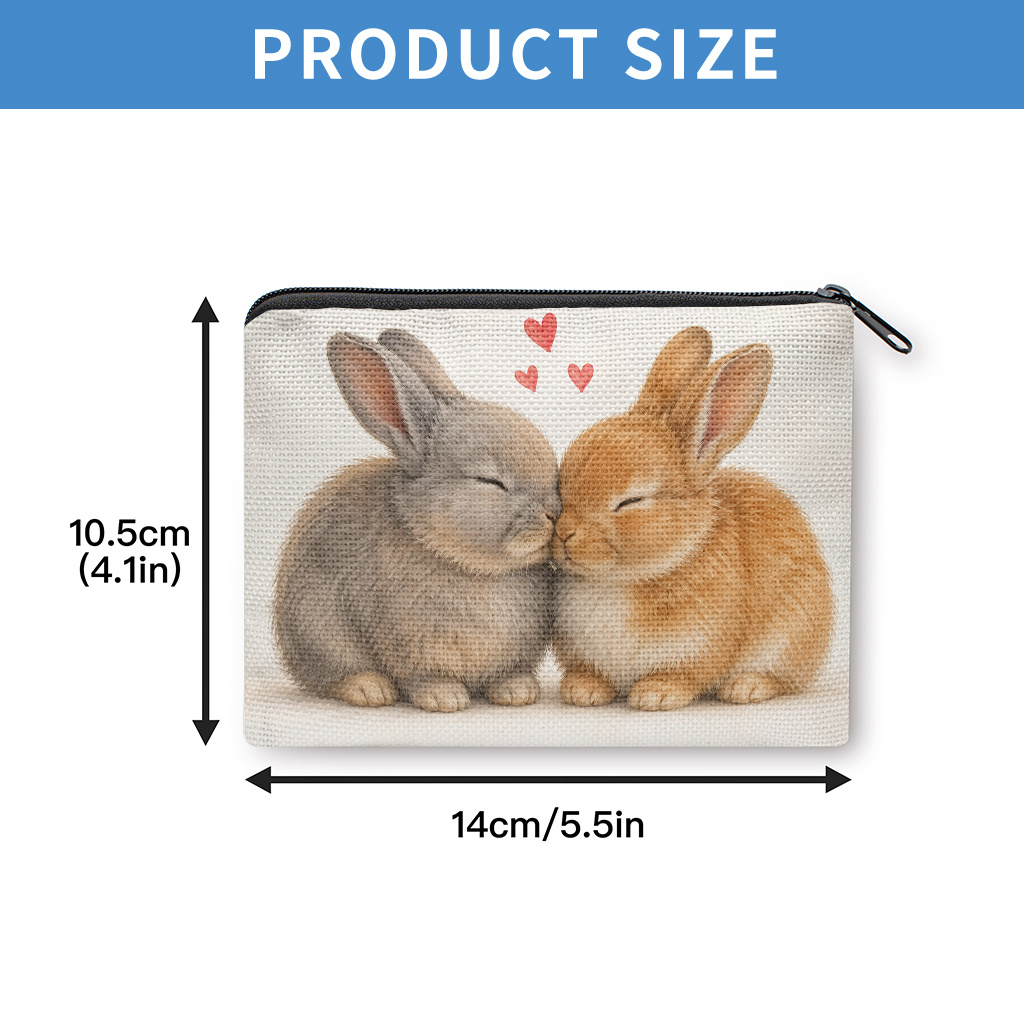TEMU Coin Purse, 2 Cute Bunnies Snuggling Coin Purse, Zipper Closure, Small Portable Key Earphone Storage Bag, Multifunctional Handy Card Holder,
