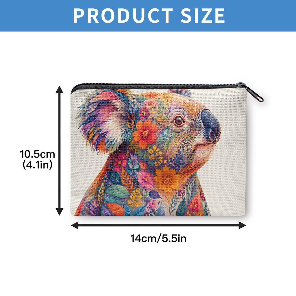 TEMU Coin Purse 1pc, Floral Koala Portrait Coin Purse, Zipper Closure, Small Portable Key Earphone Storage Bag, Multifunctional Handy Card Holder,