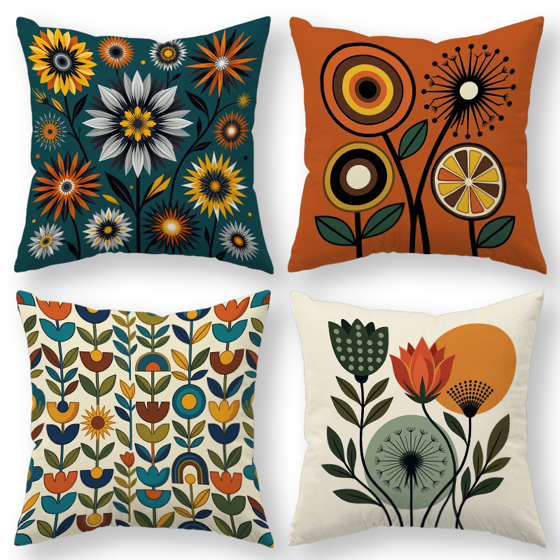 TEMU 4pcs Retro Throw Pillow Covers Contemporary Multicolor Cushion Cases Suitable For Sofa Bed Chair Decor, Zipper Closure & Machine Washable Floral