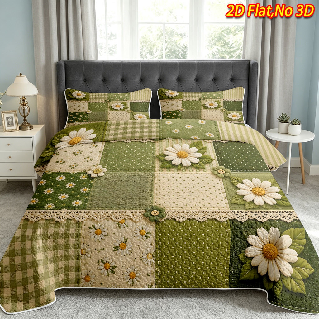 TEMU 2/3pcs 2d Flat New Daisy Pastoral Style Bedspread Set 1*bedspread 1/2*pillowcase, No Filling), Breathable Cool Blanket, Suitable For Bedroom ,