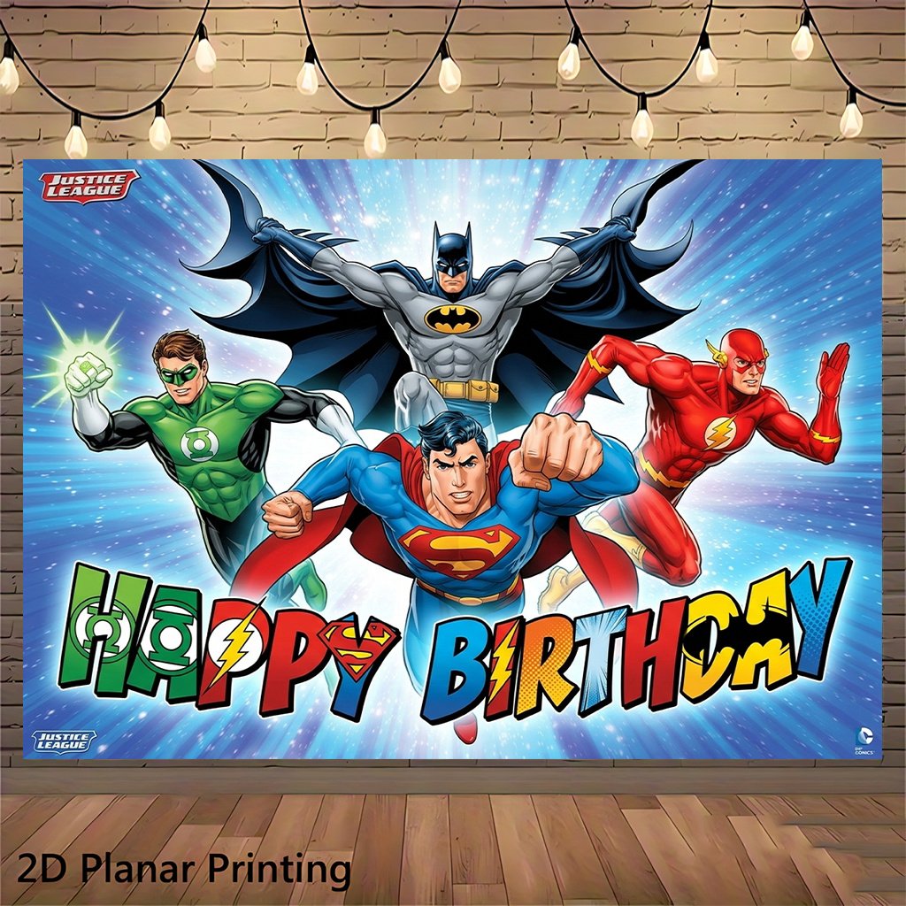 TEMU 2d Flat, 1pc Wb League Banner Suitable For Home & Party Decor - -themed Superhero Wall Hanging With Iconic, Backdrop For Birthdays, Themed