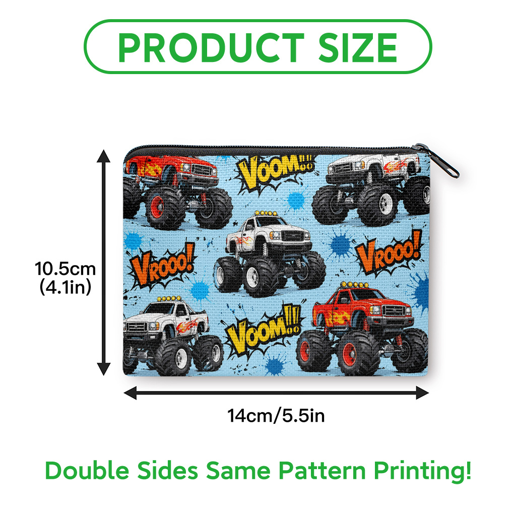 TEMU Truck Racing Print Zipper Coin Purse - Durable Washable Clutch Bag With Motor, Suitable For, Keys, Cards, Earphones Storage, Gift For,,, Machine