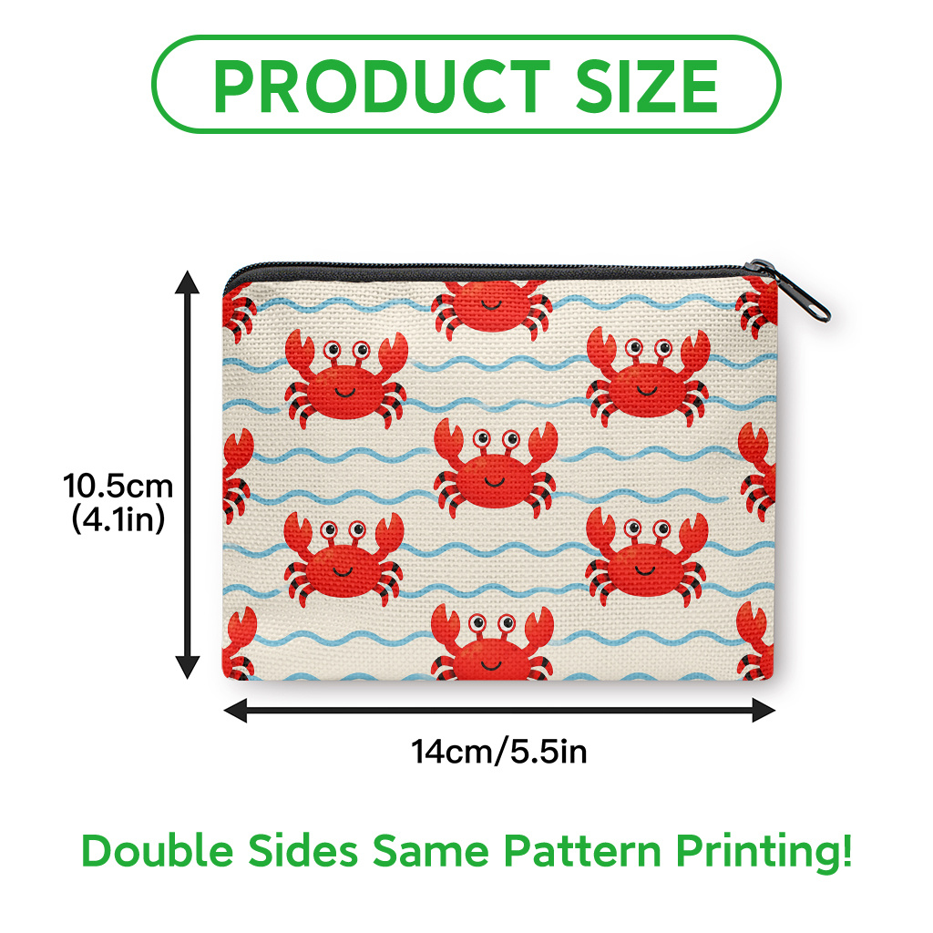 TEMU Coin Purse, Red Crabs Cartoon Pattern Print Coin Purse, Zipper Clutch Bag, Makeup And Small Item Storage Pouch, Durable Washable Lightweight