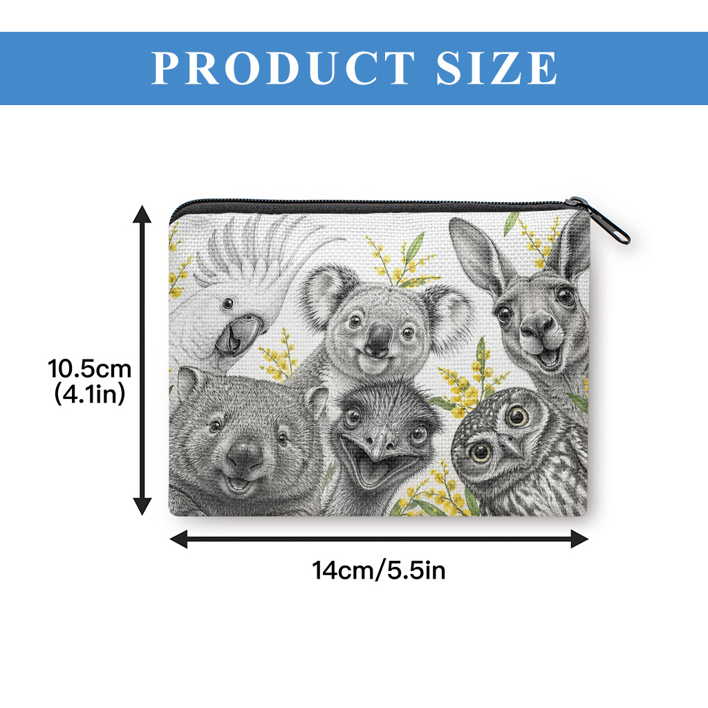 TEMU Coin Purse 1pc, Australian Animals Vibrant Faces Double-sided Printed Coin Purse, A Small Portable Zipper Bag For Coin, Key, Card & Earphones,