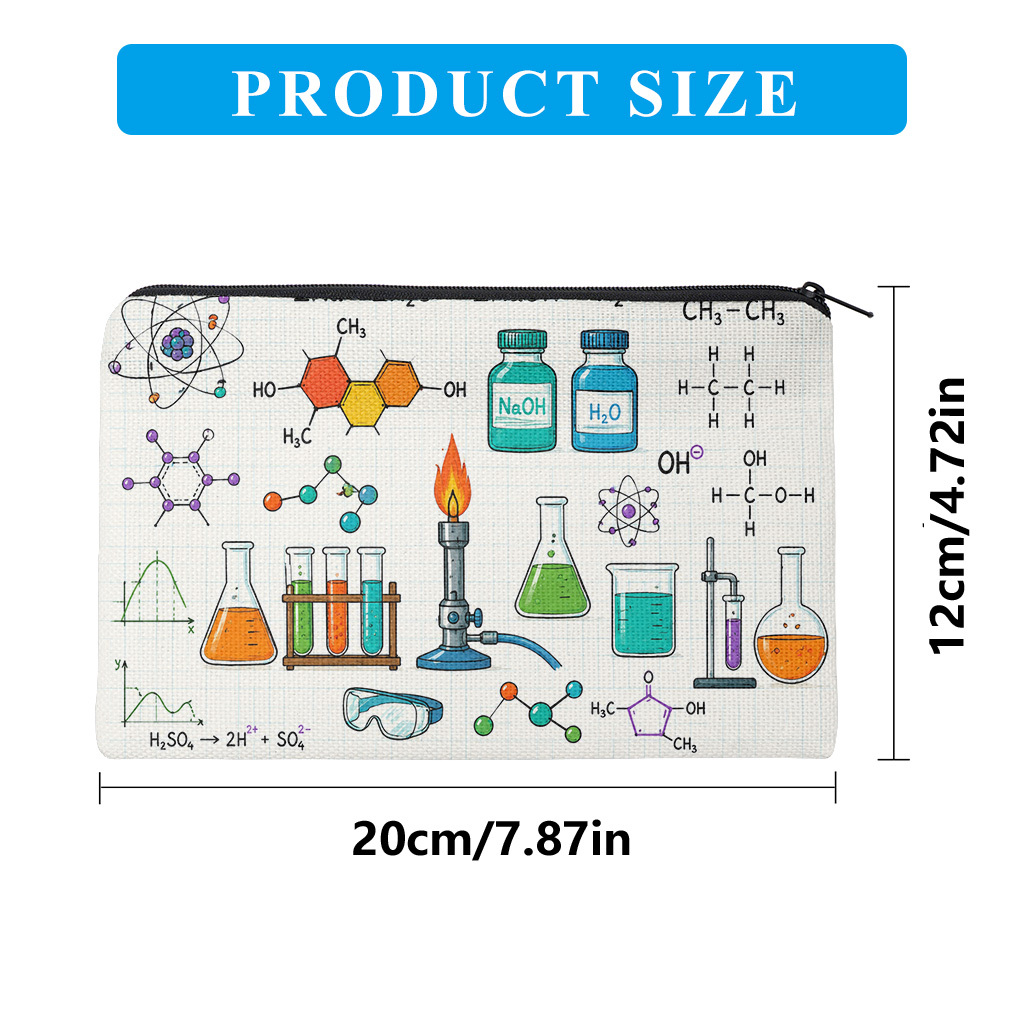 TEMU Pencil Case 1pc, Elements And Chemistry Research Double-sided Printing Pencil Case, Foldable And Portable Makeup Bag, Large Capacity Stationery