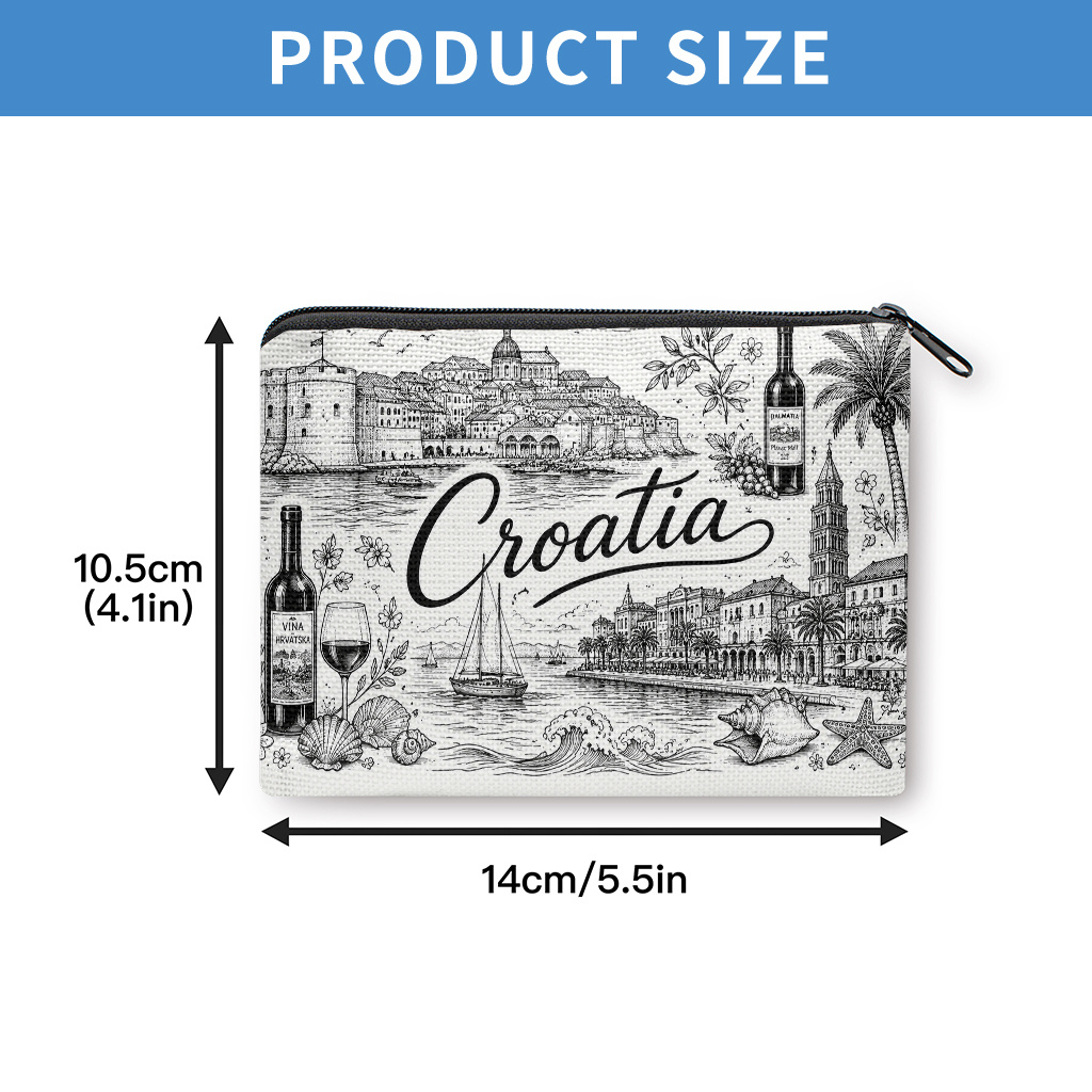 TEMU Coin Purse, Croatia Scenery Art Illustration Coin Purse, Zipper Closure, Small Portable Key Earphone Storage Bag, Multifunctional Handy Card